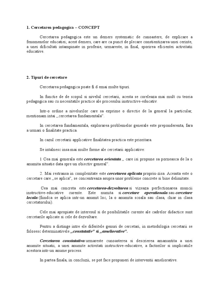 Cercetare Pedagogica Exemplu