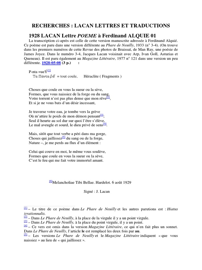 Lacan Lettres Et Traductions Pdf Paranoia Homosexualite