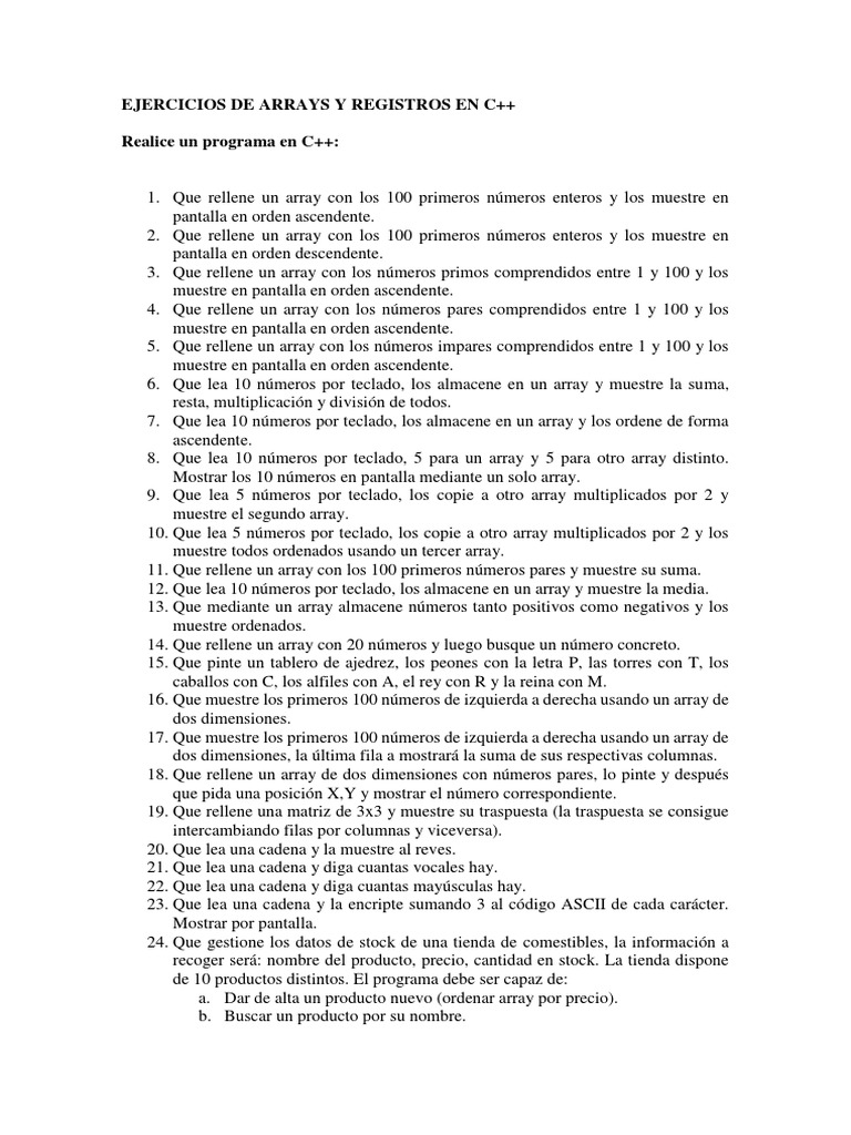 Ejercicios de Arrays y Registros en C++ | PDF | C ++ | Ajedrez