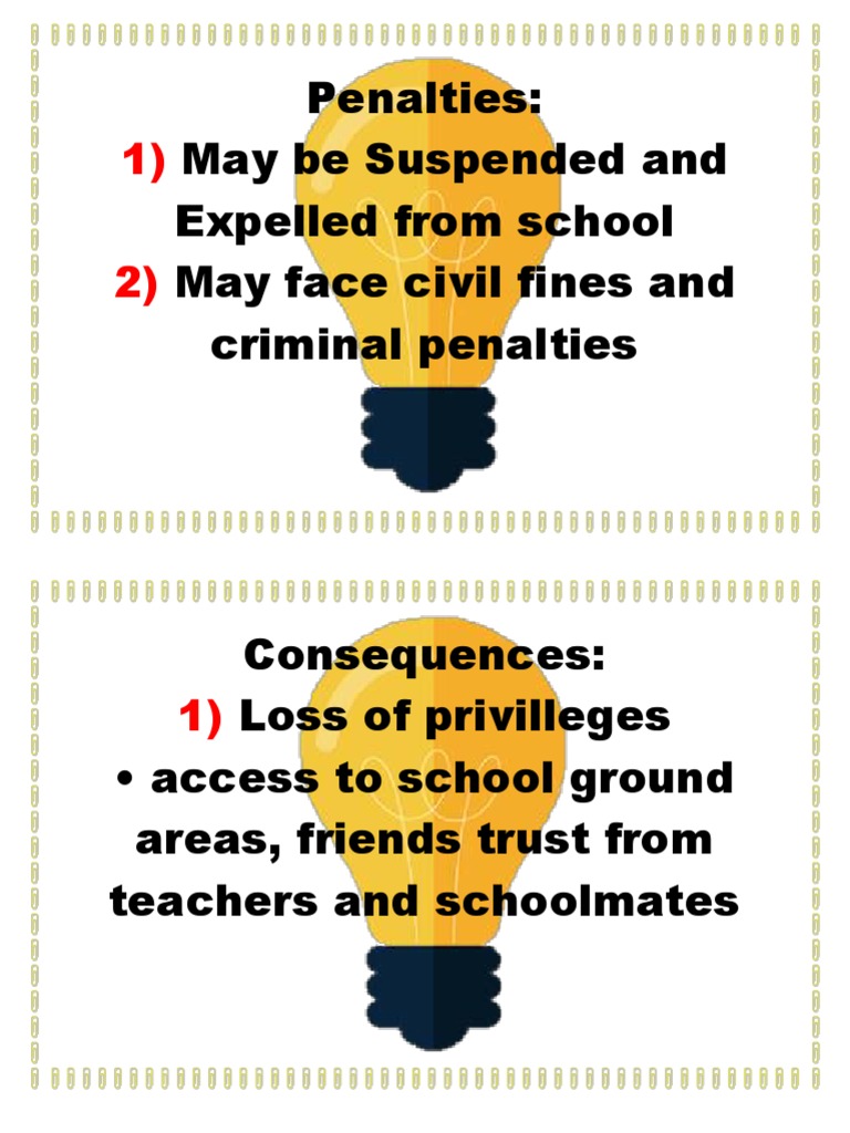 Penalties May be Suspended and Expelled from school May face civil
