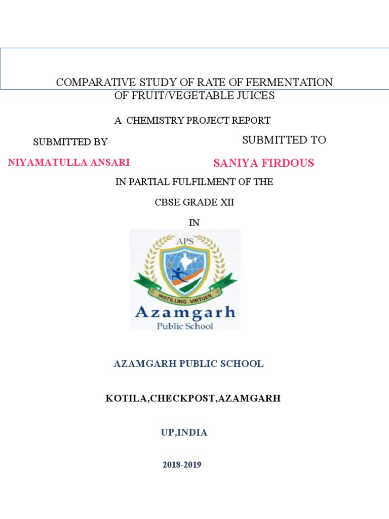 Comparative Study of Rate of Fermentation of Fruit Juices PDF Yeast Fermentation