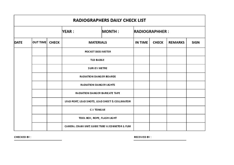 Daily Radiographer Checklist Template | PDF