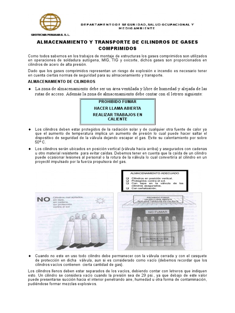 Almacenamiento y Transporte de Cilindros de Gases Comprimidos | PDF ...