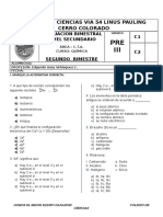 Evaluación bimestral de Química del Colegio de Ciencias Vía 54