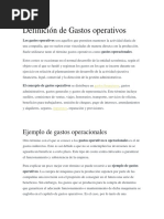 Definición de Gastos Operativos