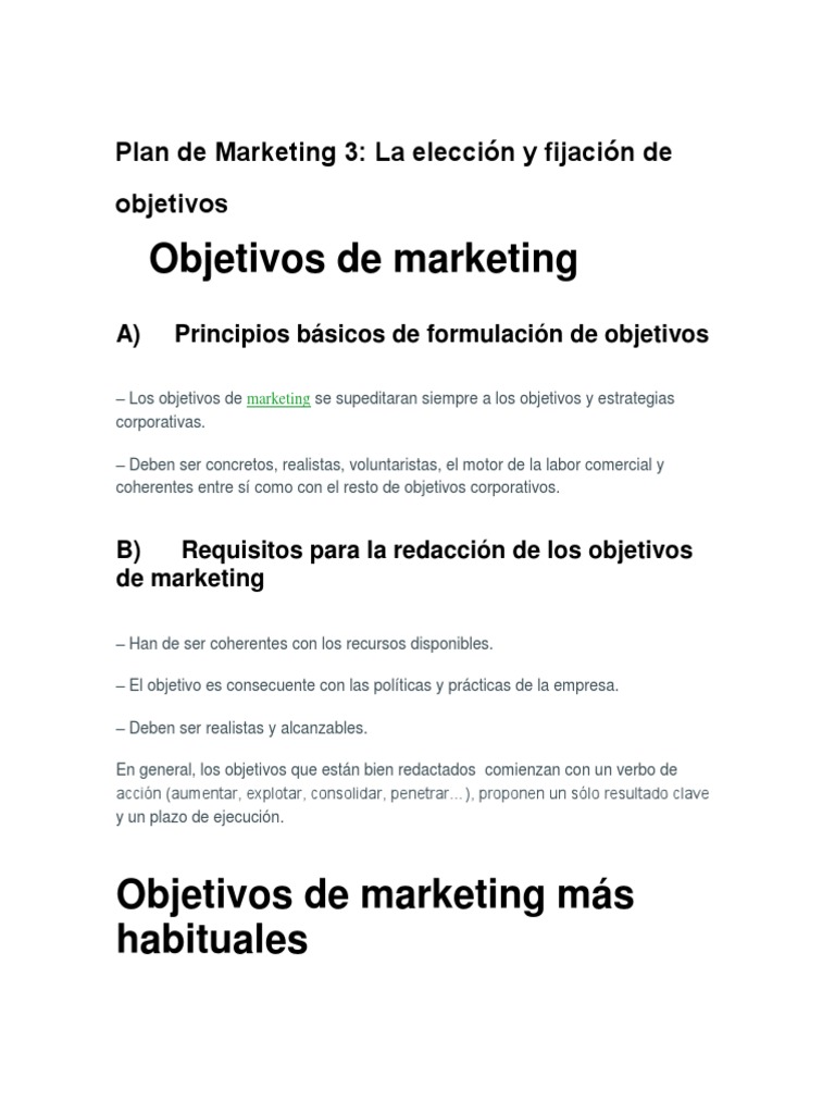 Objetivos Plan de Marketing 3 Guia | PDF | Producto (Negocio) | Marketing