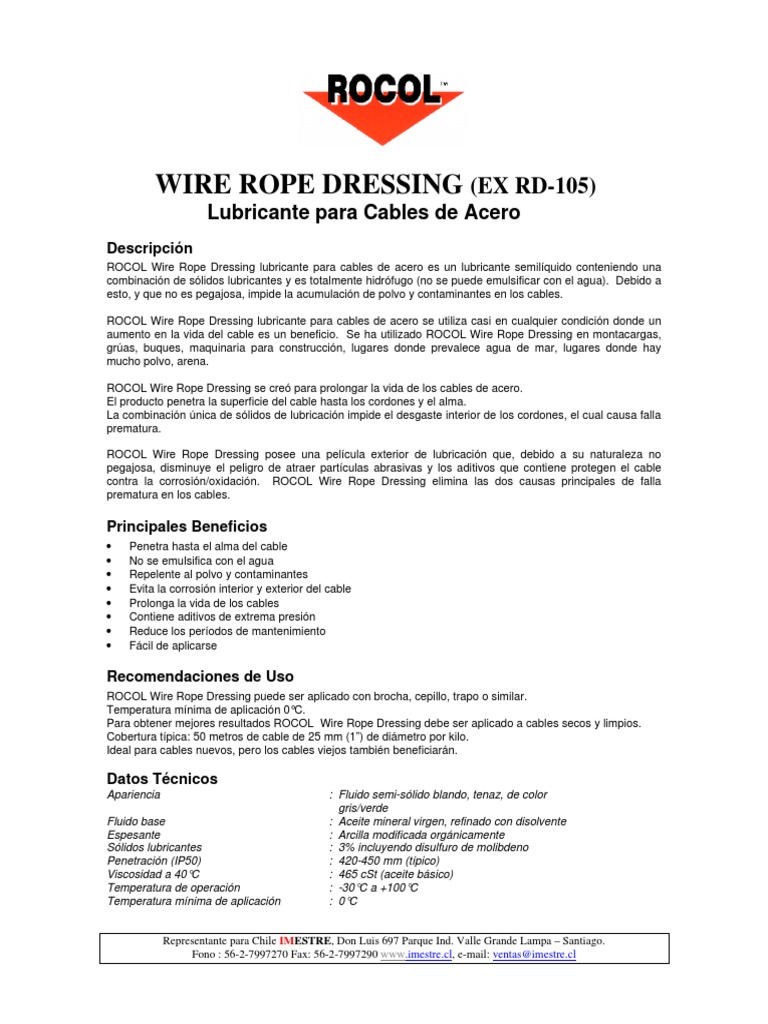 Mtds Rocol Wire Rope Dressing (Ex RD 105) Descargar gratis PDF Lubricante Acero