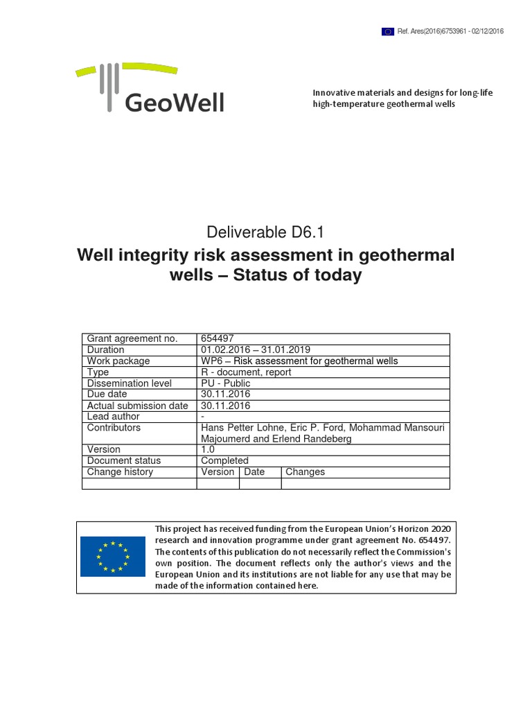 Well Integrity Risk Assessment in Geothermal Wells - Status of Today ...