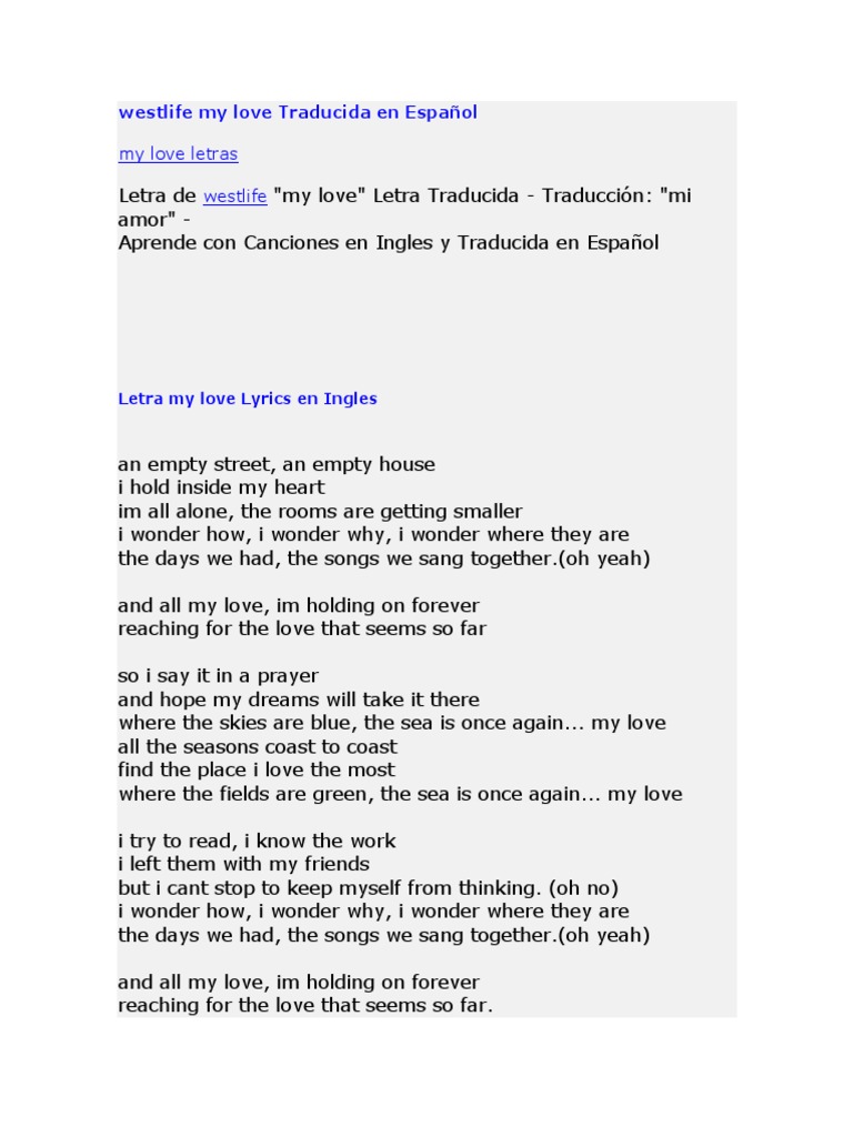 Westlife My Love Traducida En Espanol Pdf Pop Music Recorded Music