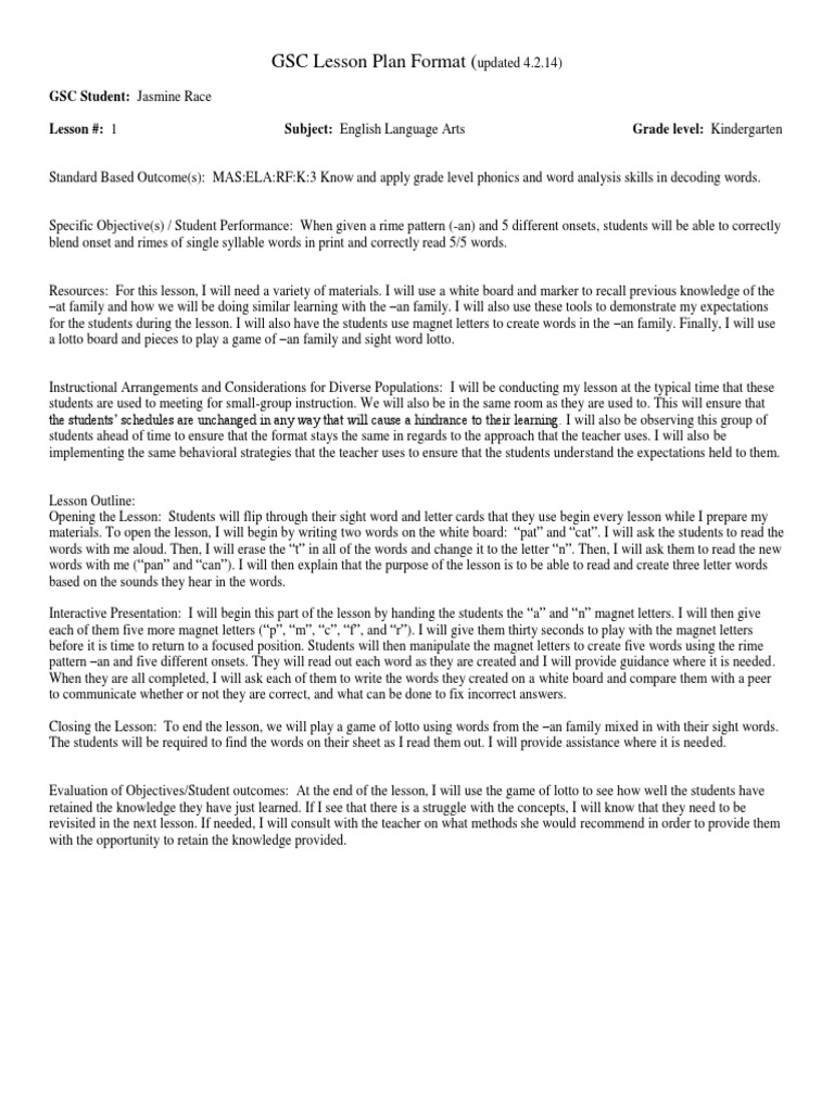 GSC Lesson Plan Format ( | PDF | Syllable | Phonics