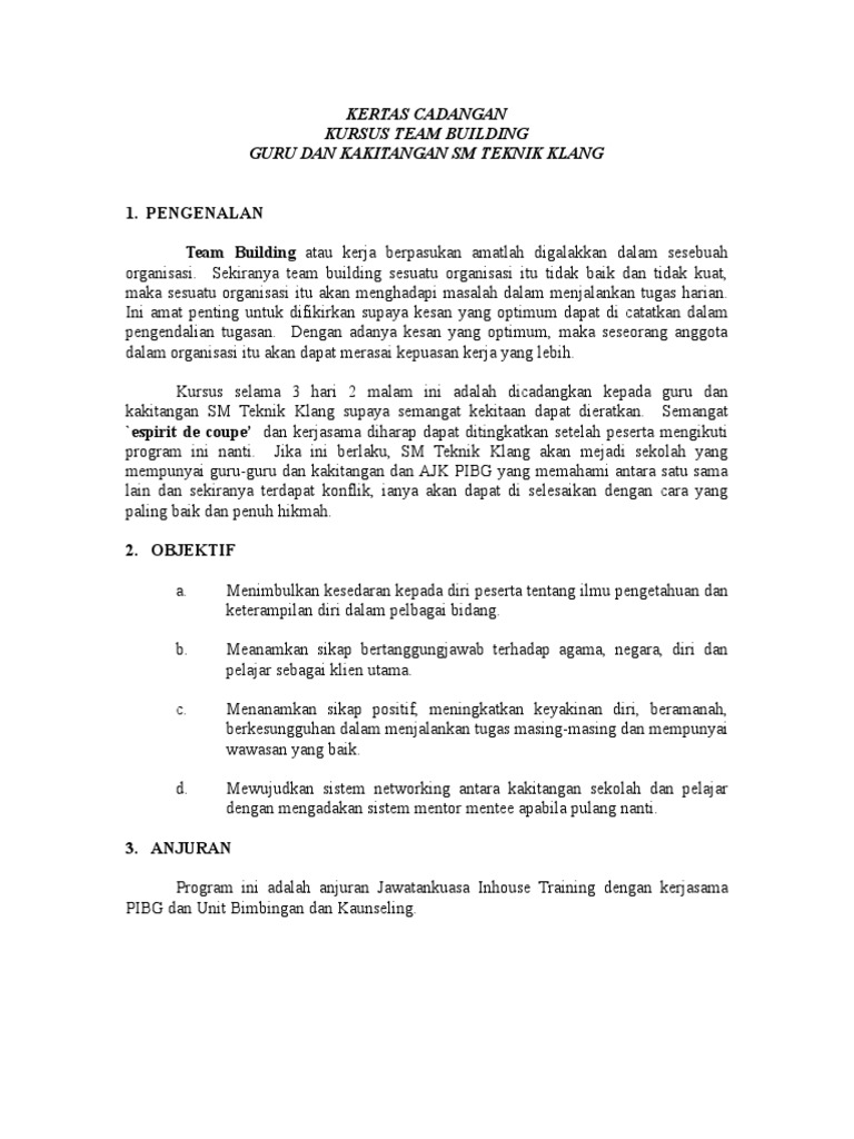 Kertas Kerja Team Building Pdf
