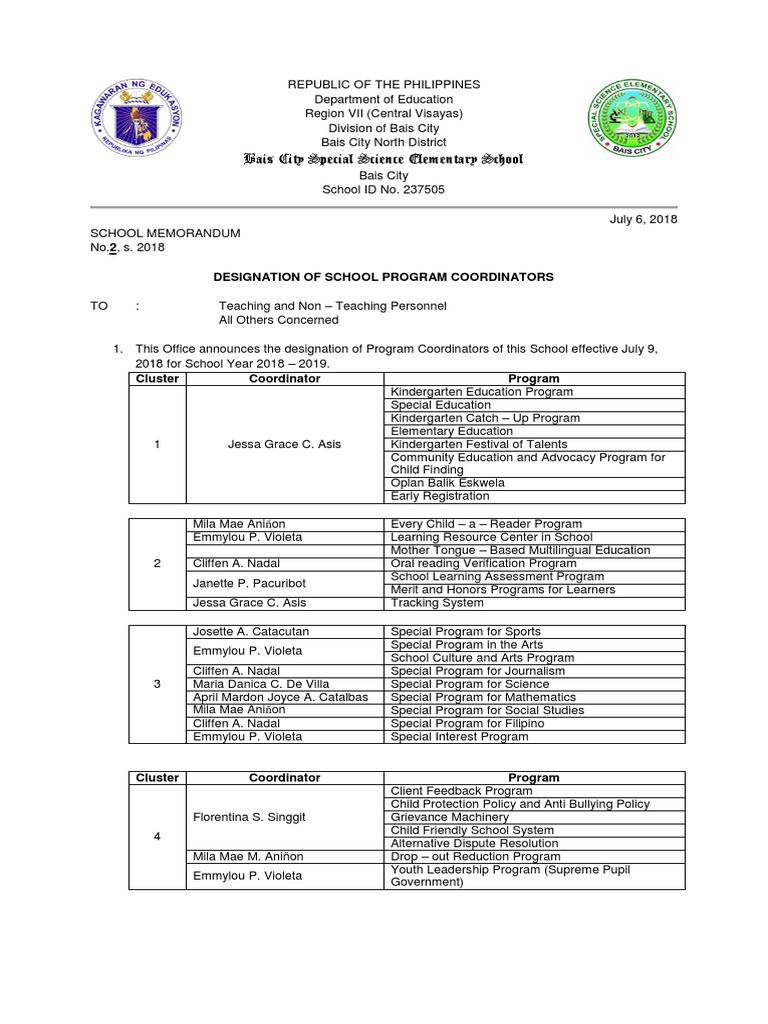 Bais City Special Science Elementary School Designation of School