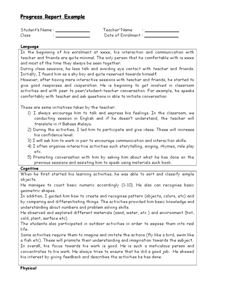 Early Progress Report Latest | PDF | Conversation | Teachers