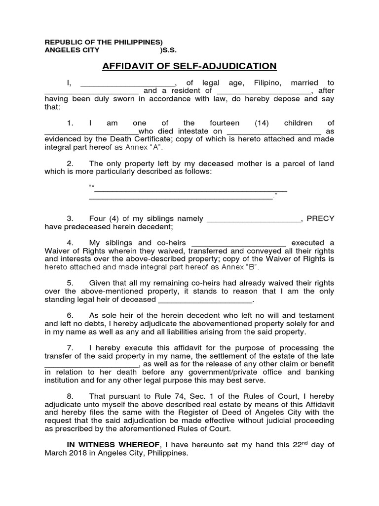 Affidavit of Self-Adjudication Sample | PDF | Affidavit | Judiciaries
