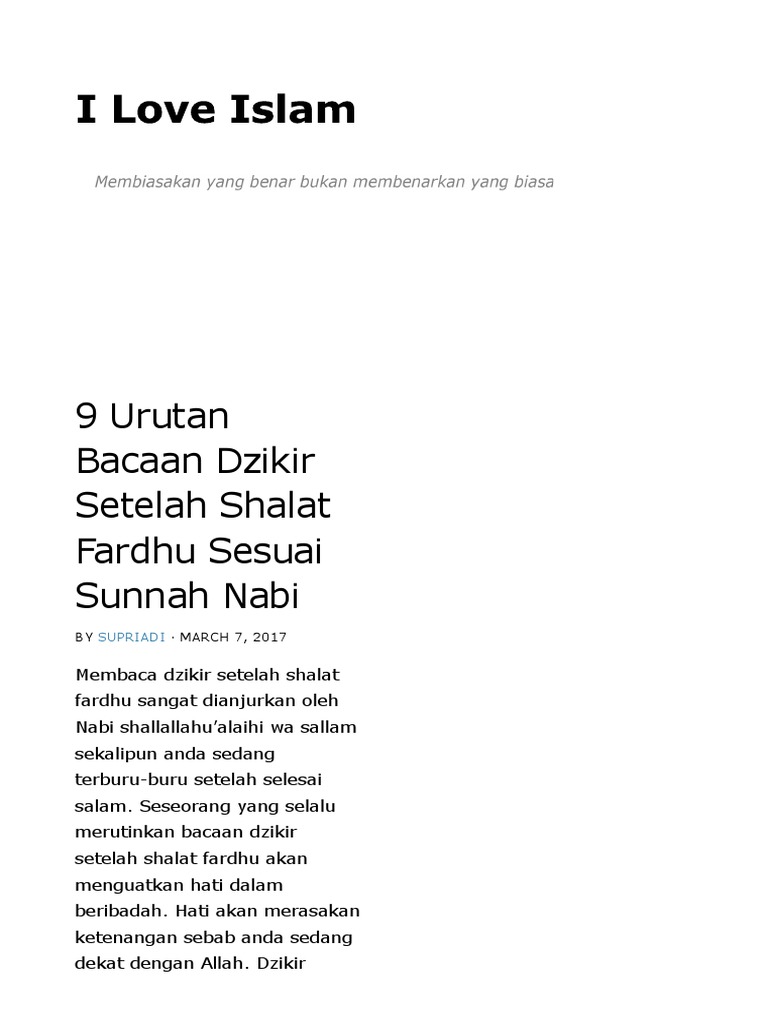 Dzikir Setelah Sholat