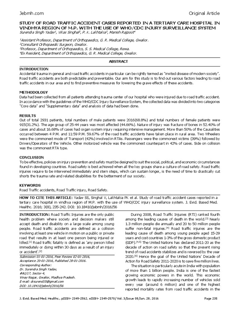 Road Traffic Accident Study in M.P. | PDF | Traffic Collision | Major ...