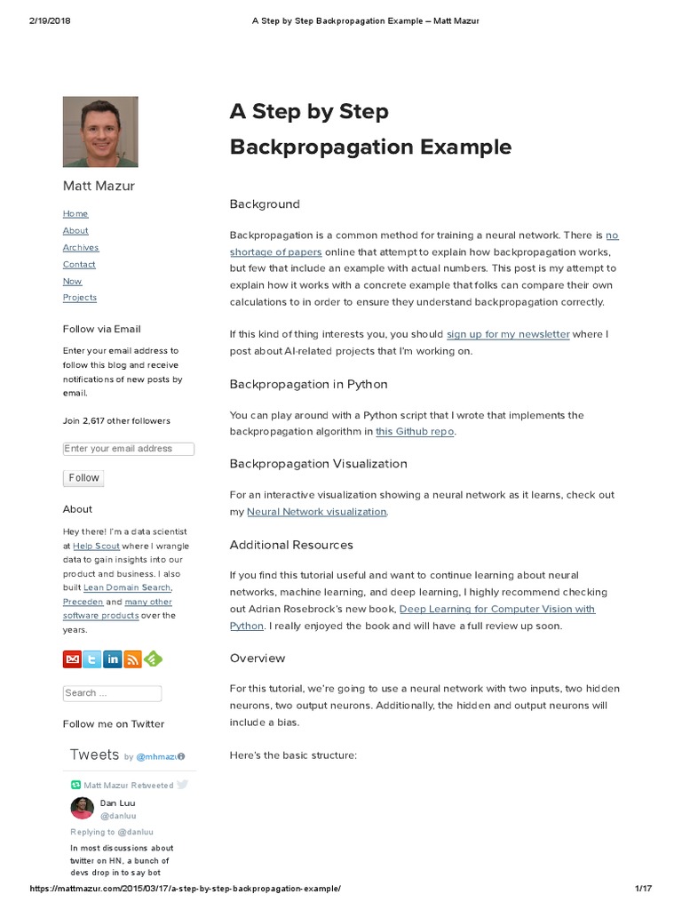 A Step by Step Backpropagation Example - Matt Mazur | PDF | Cybernetics ...