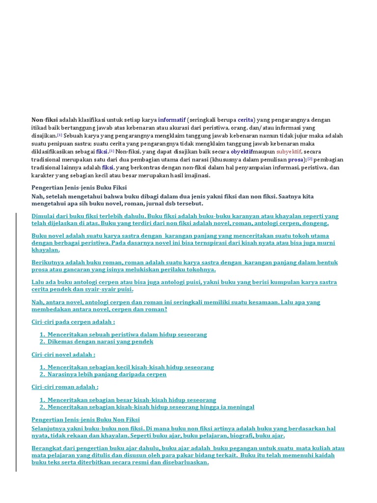 Ciri Ciri Buku Fiksi Dan Nonfiksi Info Berbagi Buku
