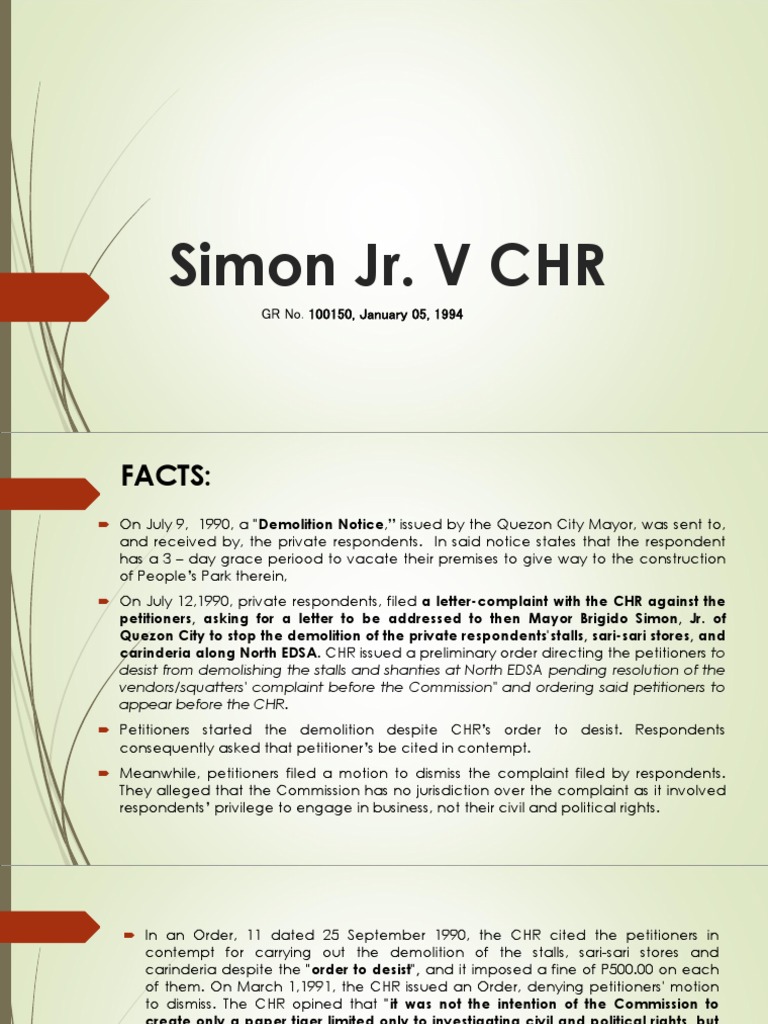 Simon Jr. V CHR GR No. 100150, January 05, 1994 Complaint Rights