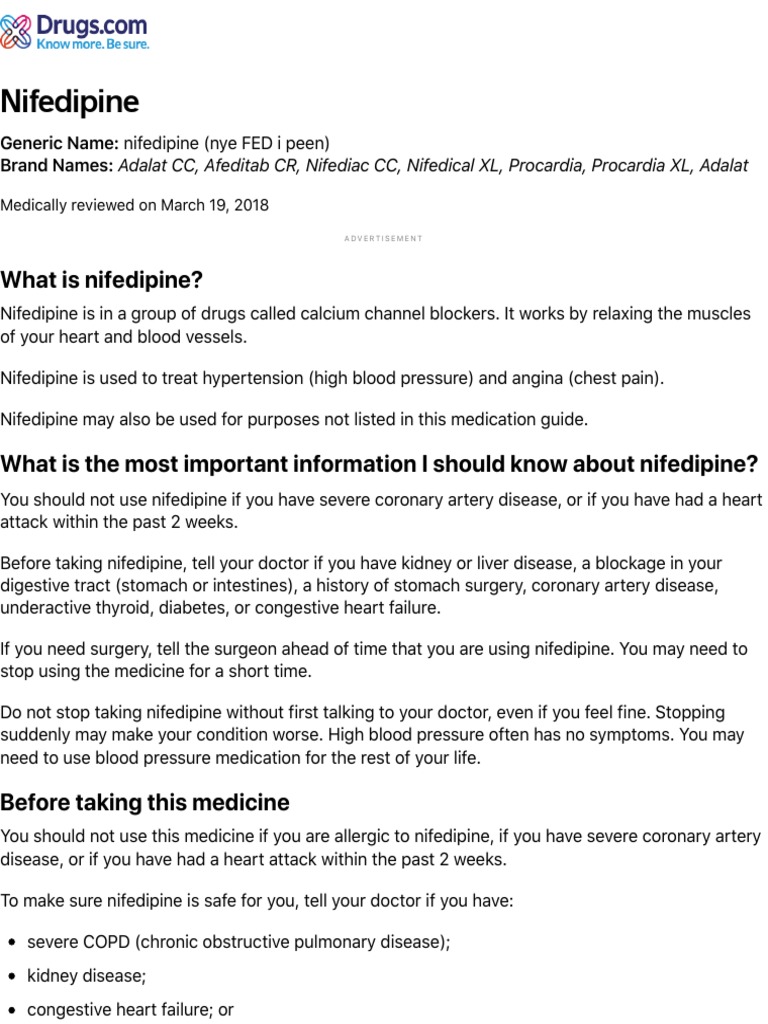 Nifedipine Uses, Dosage & Side Effects Medical Specialties Health
