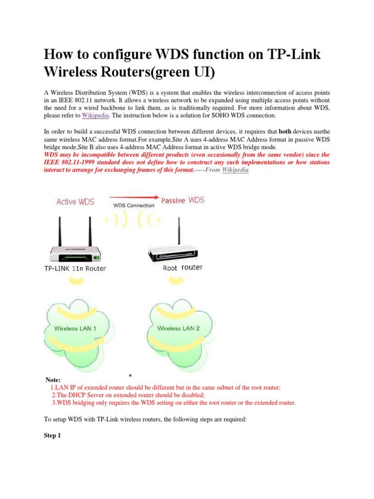 Configure WDS on TP-Link Routers | PDF | Router (Computing) | Wireless Lan