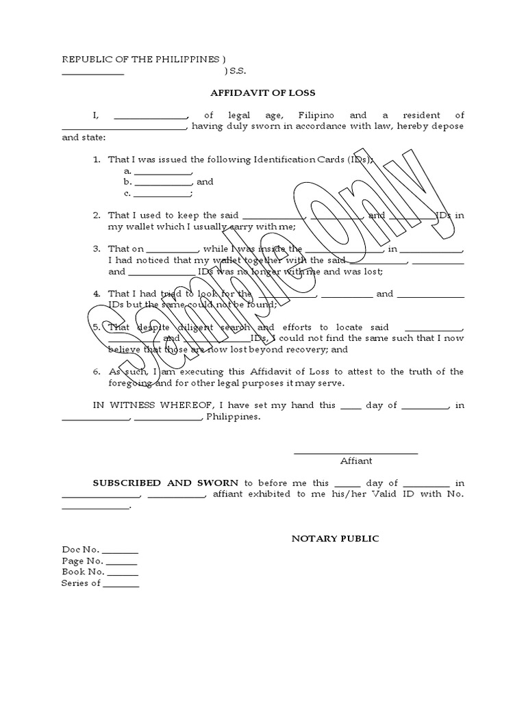 Affidavit of Loss: Documenting the Loss of Identification Cards PDF Affidavit of Loss: Documenting the Loss of Identification Cards PDF