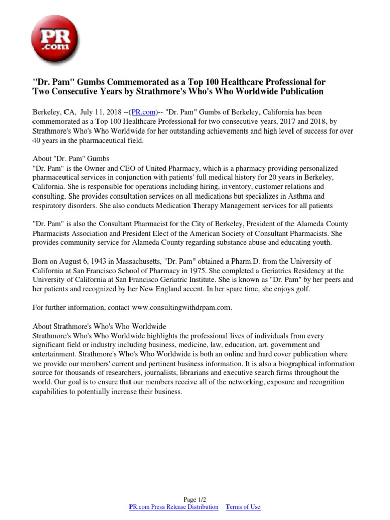 "Dr. Pam" Gumbs Commemorated As A Top 100 Healthcare Professional For