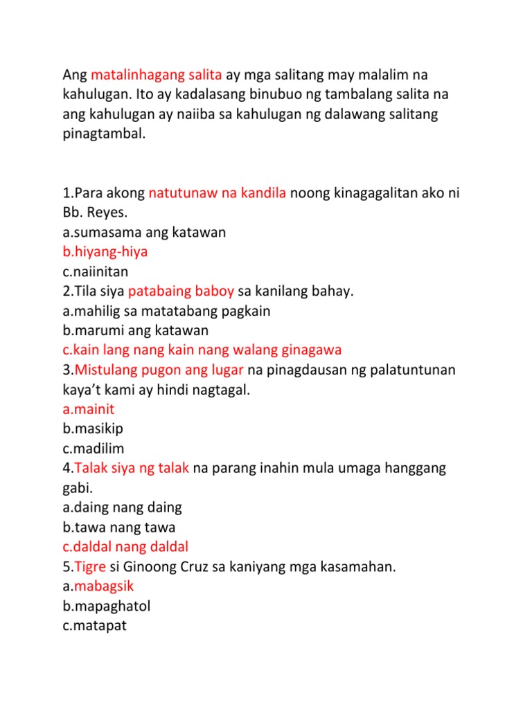 Mga Malalim Na Salitang Tagalog Na May Kahulugan