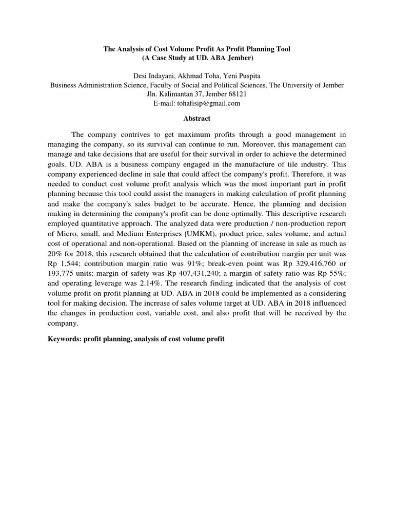 Cost Volume Profit Analysis for Profit Planning | PDF | Finance & Money ...