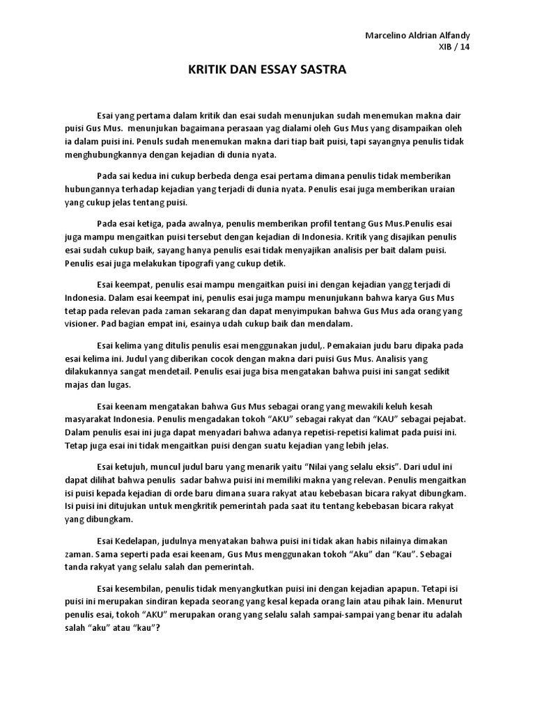 Contoh Puisi Esai Sastra Kumpulan Puisi
