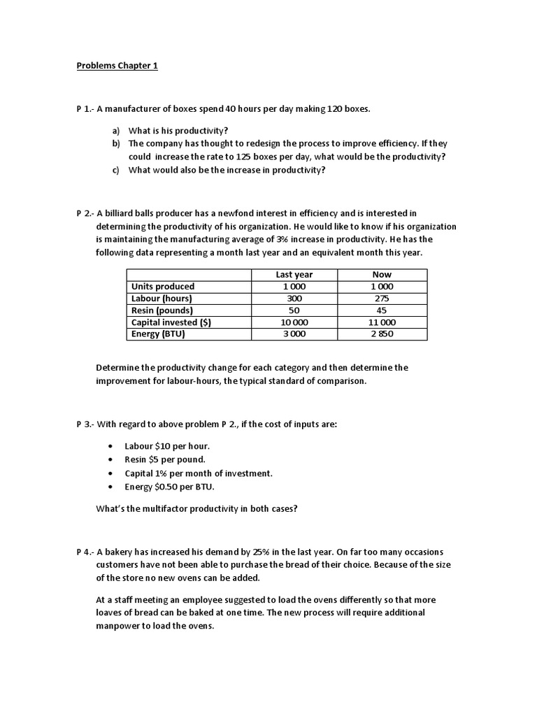Problem Statements Chapter 1 - Productivity | Employment | Production ...