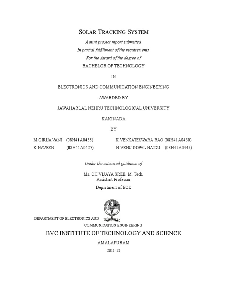Solar Tracking System Project Report | PDF | Rectifier | Electronic ...