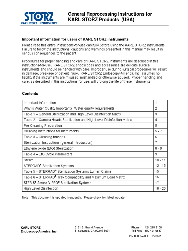 Karl Storz General Reprocessing Instructions | PDF | Sterilization ...