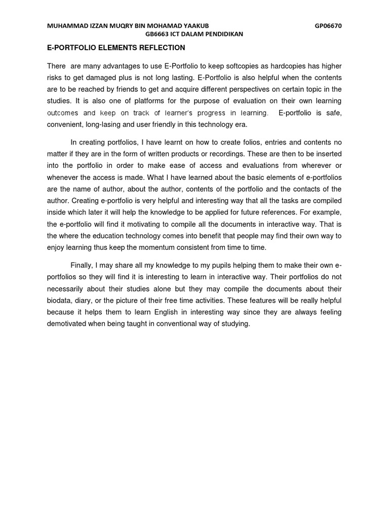 E-Portfolio Elements Reflection | PDF