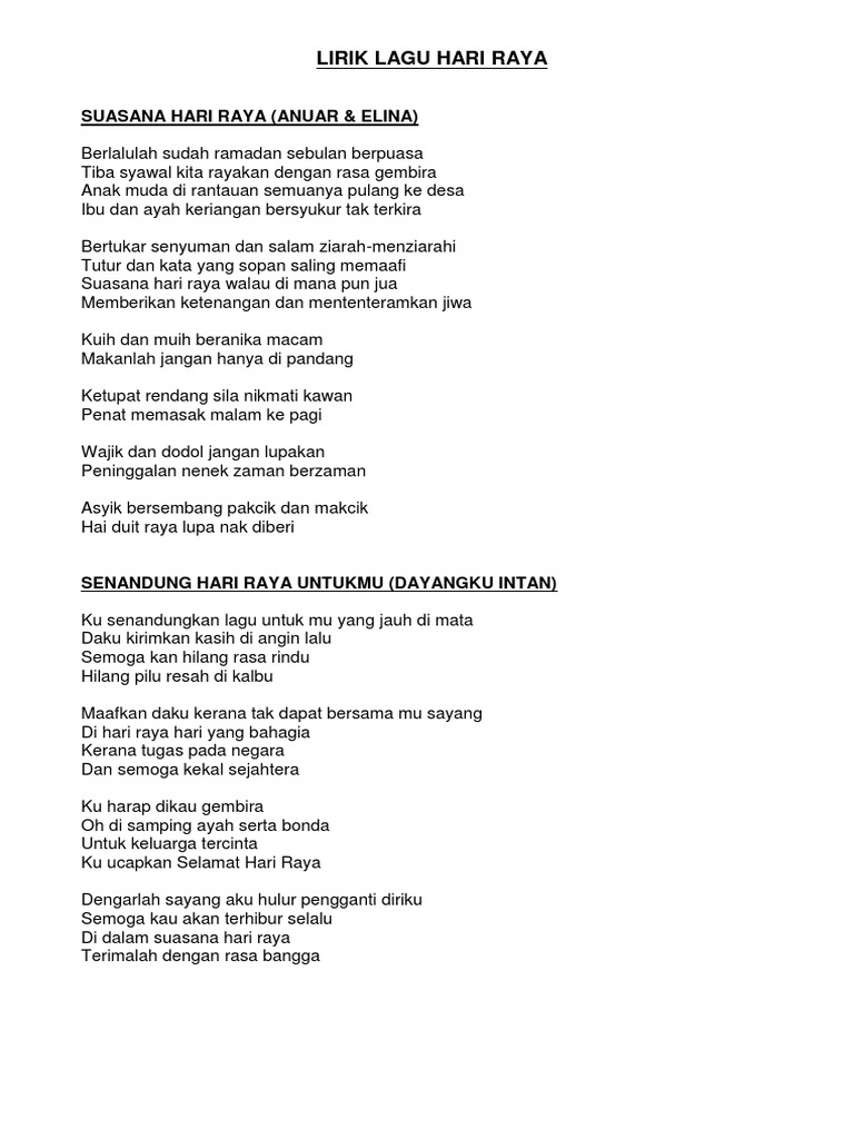 Lirik Lagu Hari Raya