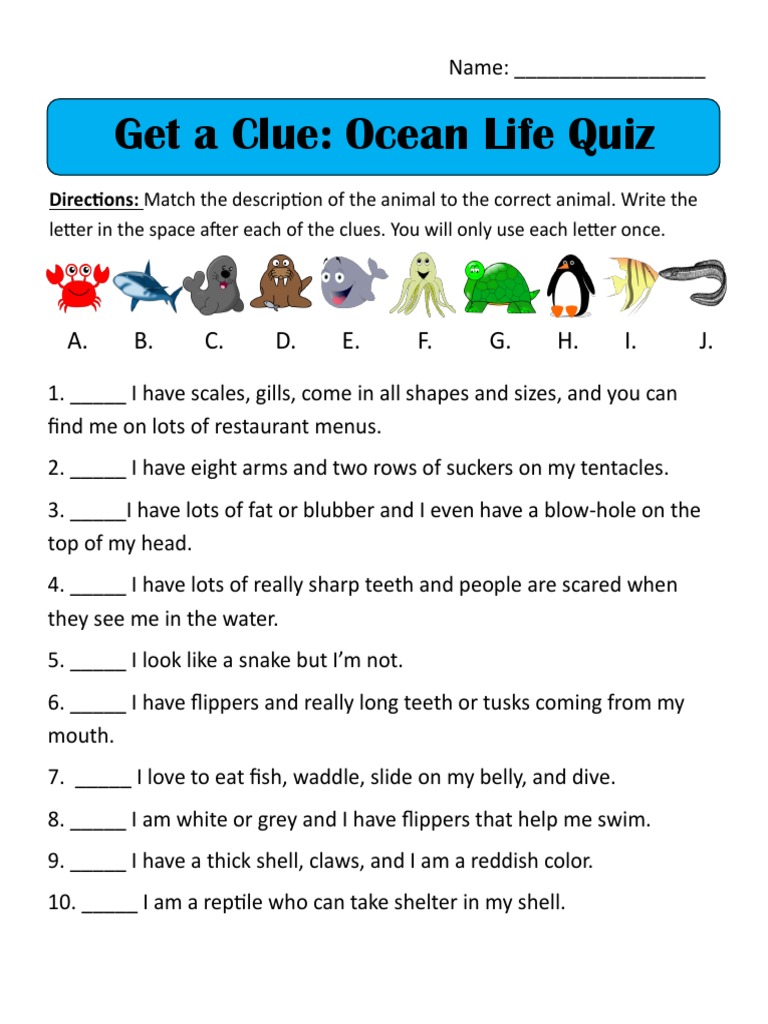 Ocean Life Quiz PDF