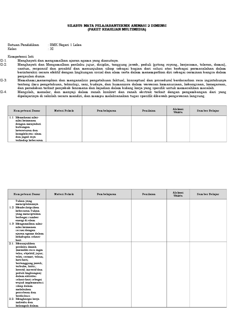 Silabus Teknik Animasi 2d Silabus Teknik Animasi 2d
