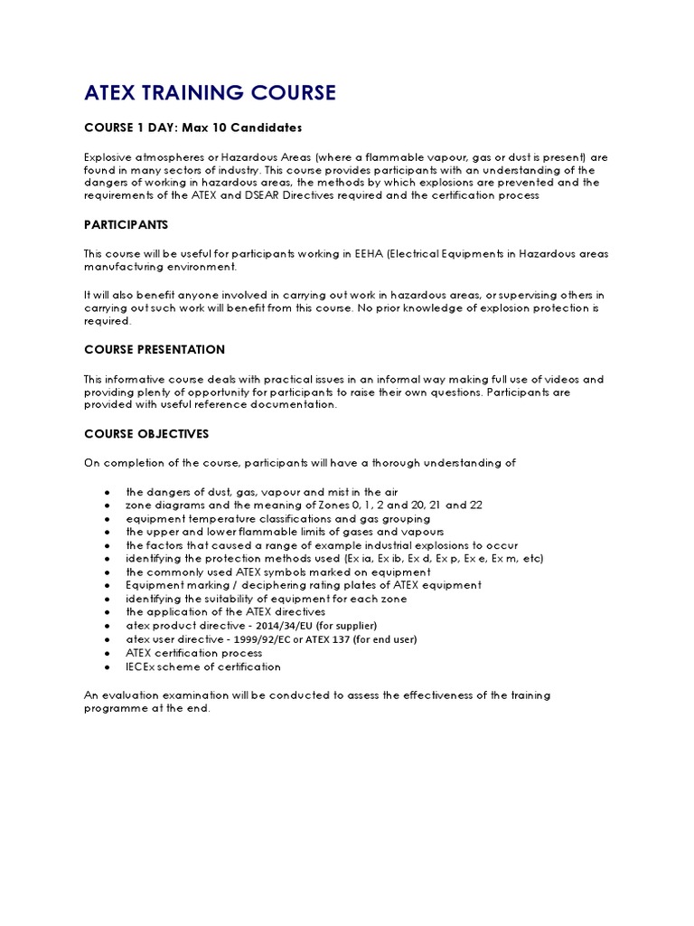 Free ATEX Training Course Overview | PDF