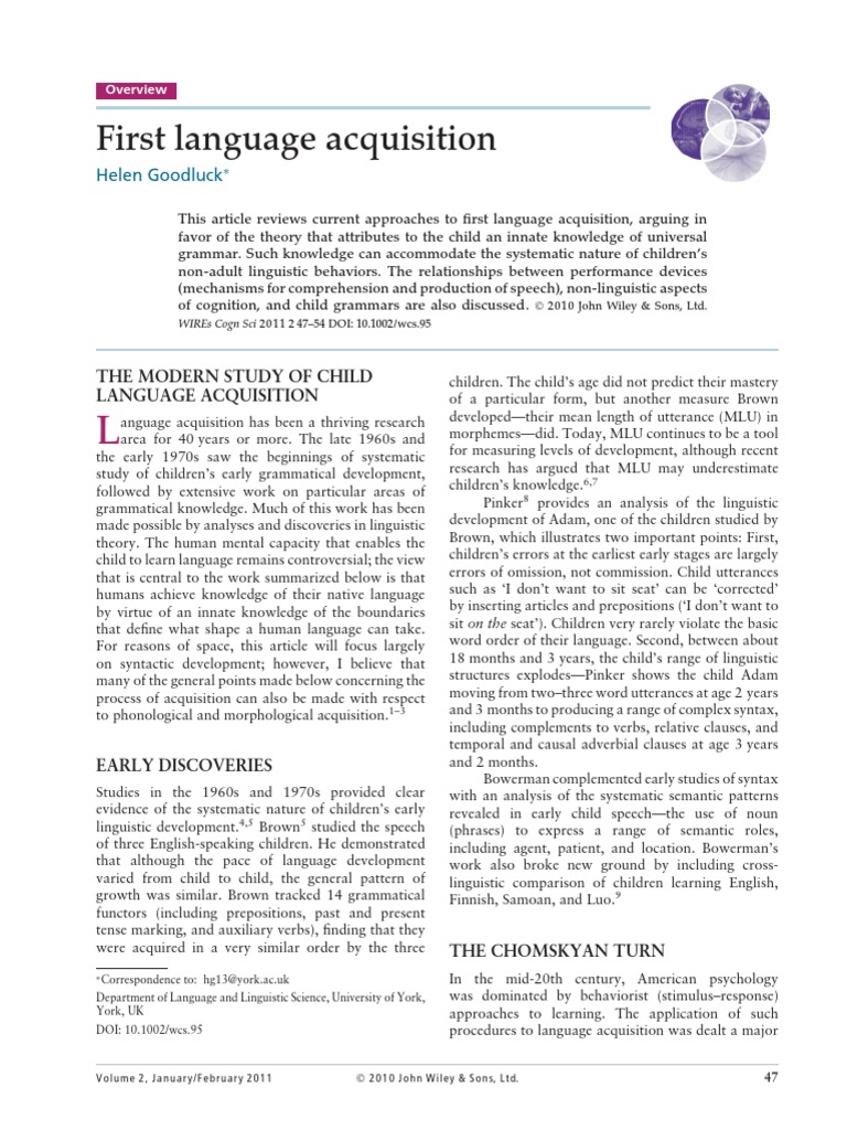 Overview Of First Language Acquisition And Children S Early Grammatical