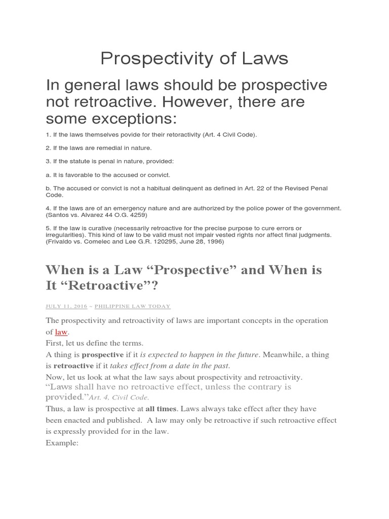 Prospectivity of Laws | PDF | Ex Post Facto Law | Legal Concepts