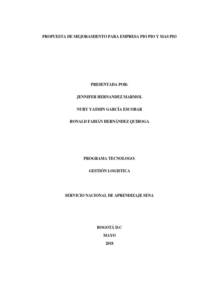 Propuesta de Mejoramiento para Empresa Pio Pio y Mas Pio | PDF ...