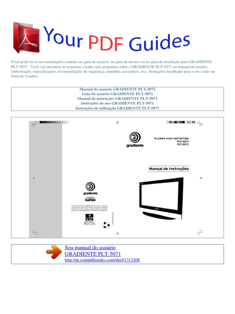 Manual Do Usuário GRADIENTE PLT 5071 P PDF HDMI Televisão digital Foto Pornô Hd