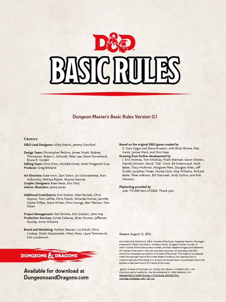 Dungeon Master's Basic Rules Version 0.1: Available For Download at ...