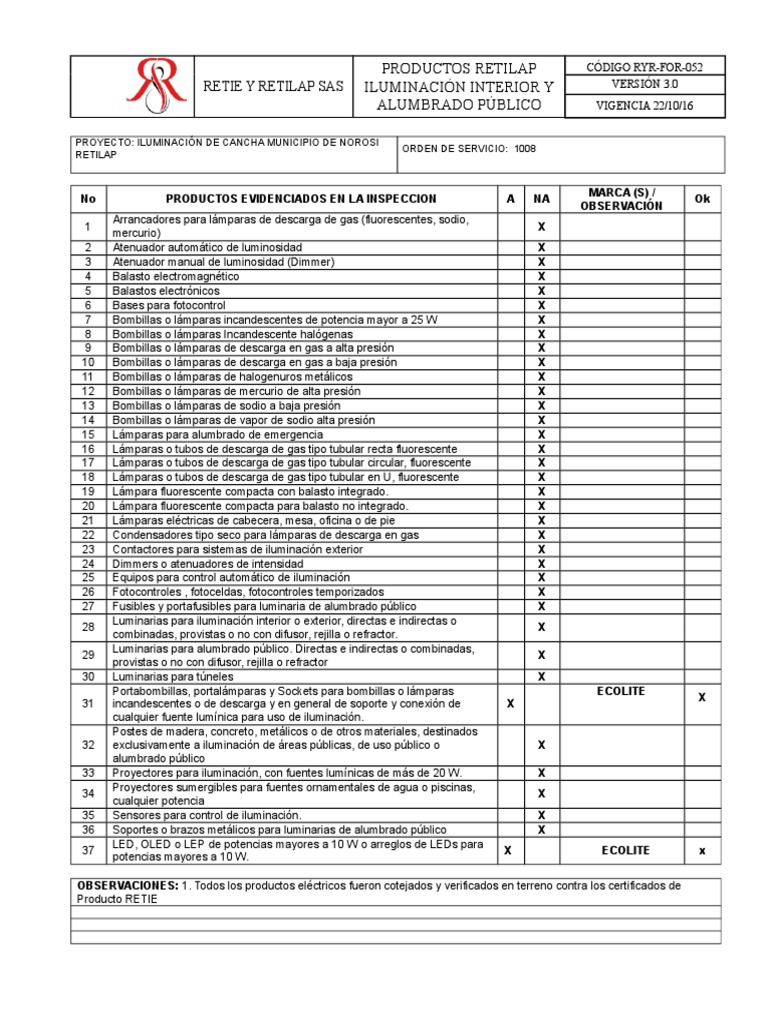 Inspección de Productos de Iluminación | PDF | Luz de la calle ...