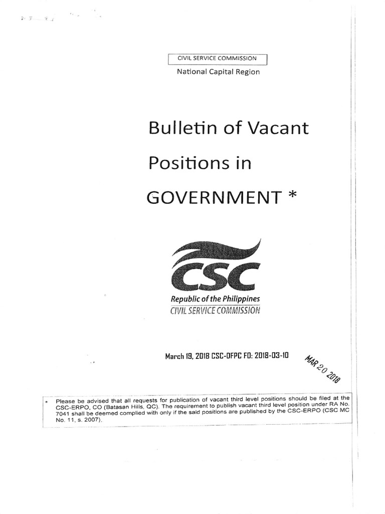 03 19 2018 Bulletin of Vacant Positions | PDF | Certified Public ...