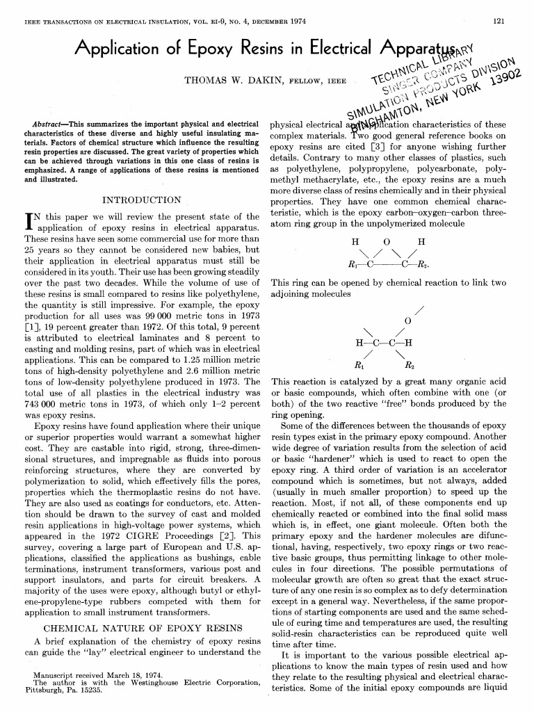 Application of Epoxy Resins in Electrical Apparatus | PDF | Epoxy | Solid