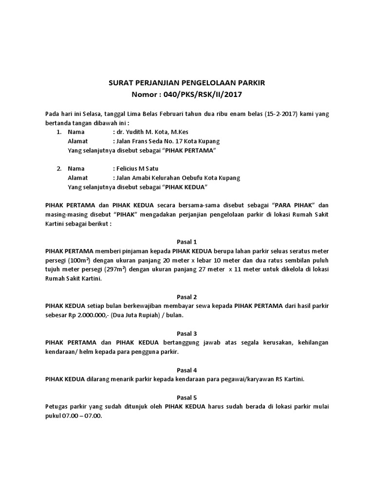 Surat Perjanjian Pengelolaan Parkir