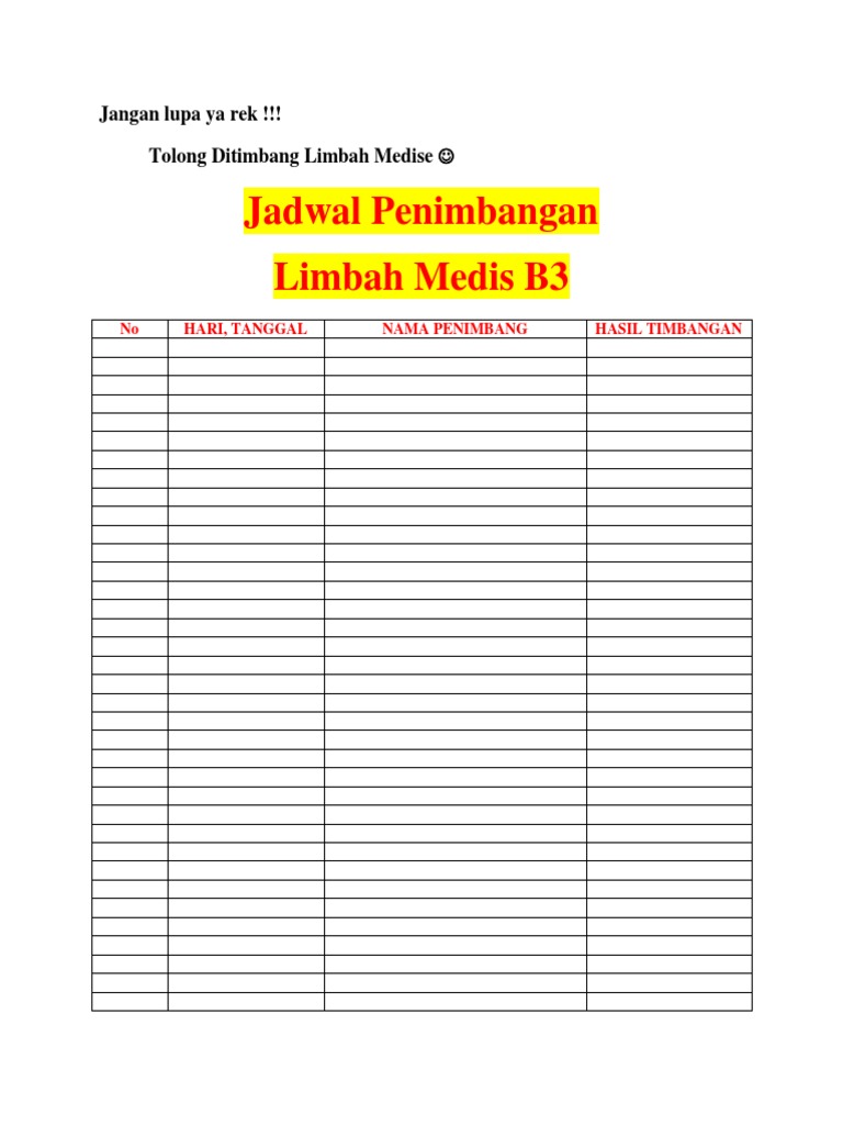 Jadwal Penimbangan Limbah Medis B3 Docx