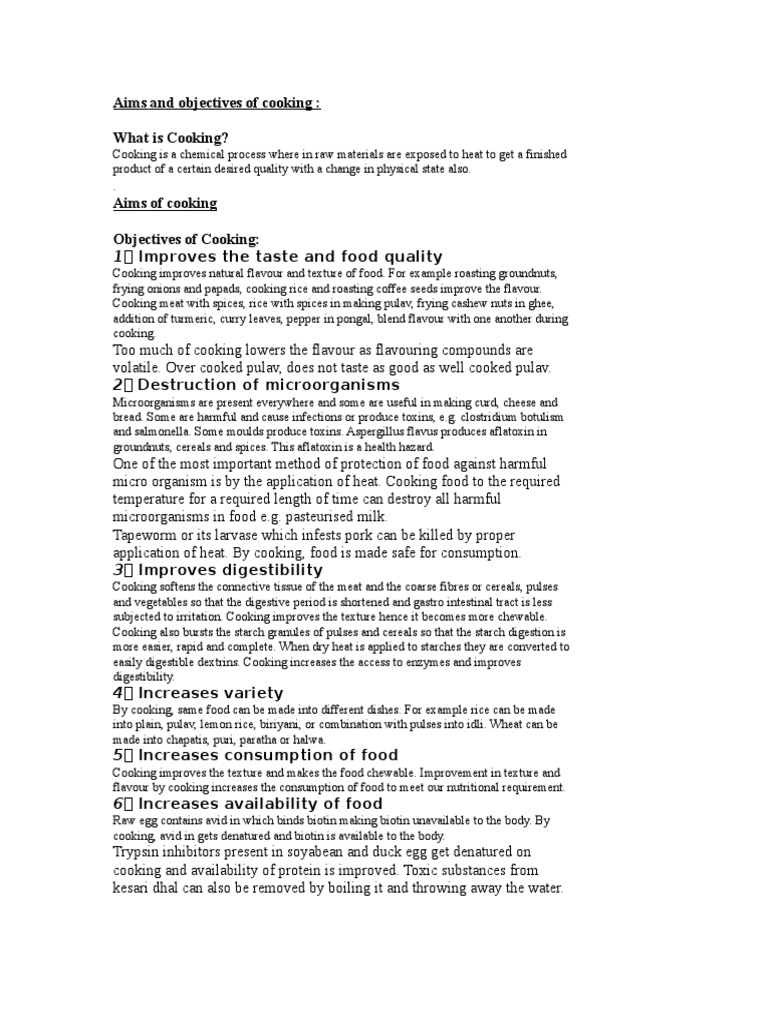 Aims and Objectives of Cooking Food | PDF | Cooking | Starch