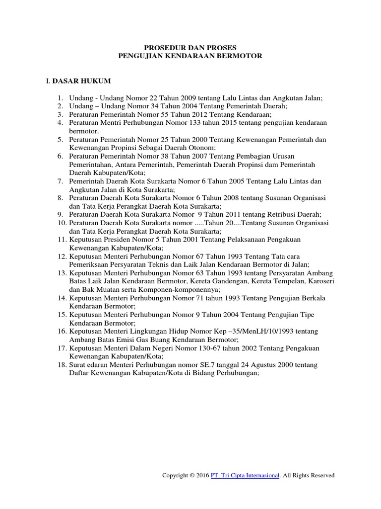 SOP Pengujian Kendaraan Bermotor | PDF